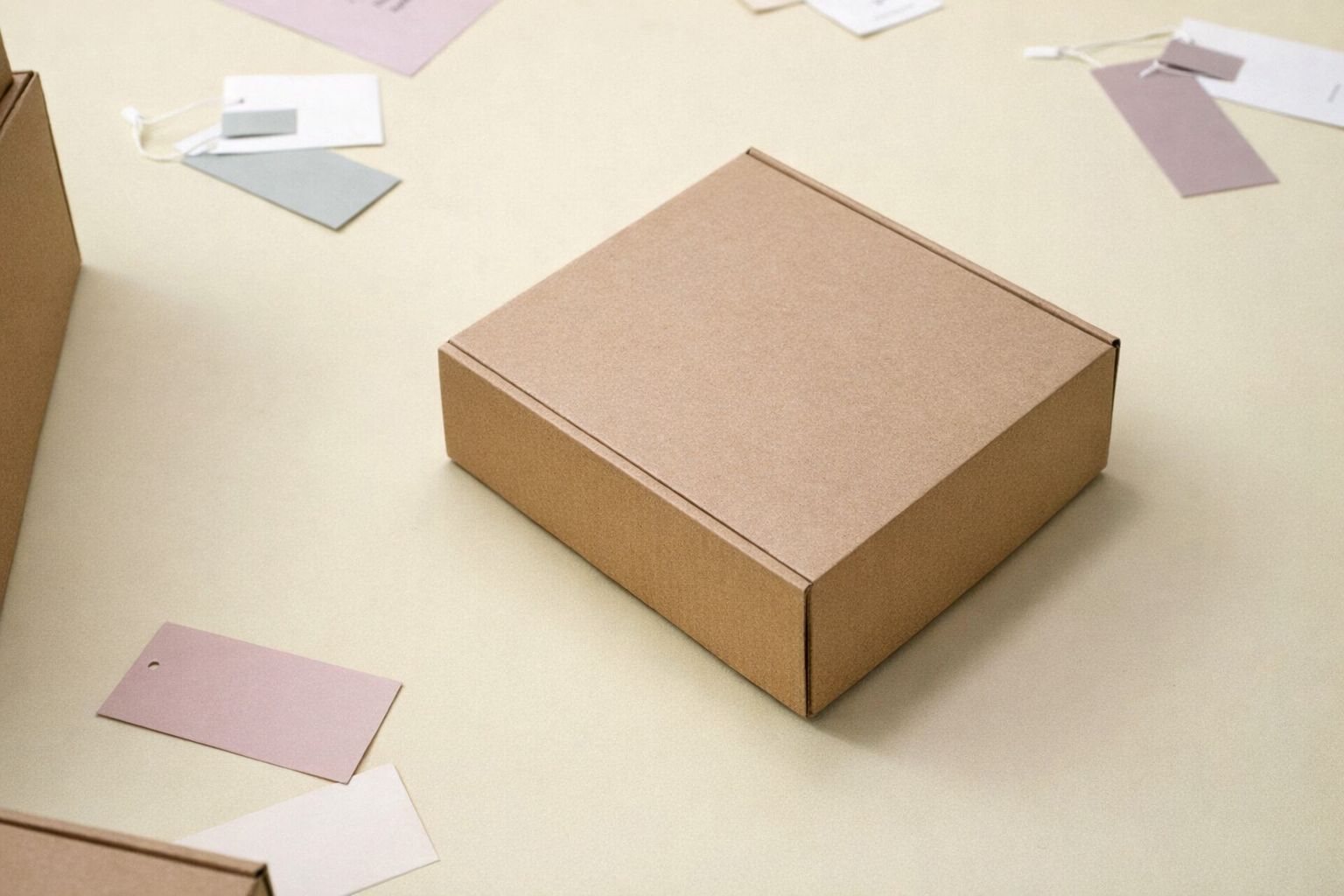 Hållbar paketering i brun kartong för modeleveranser.